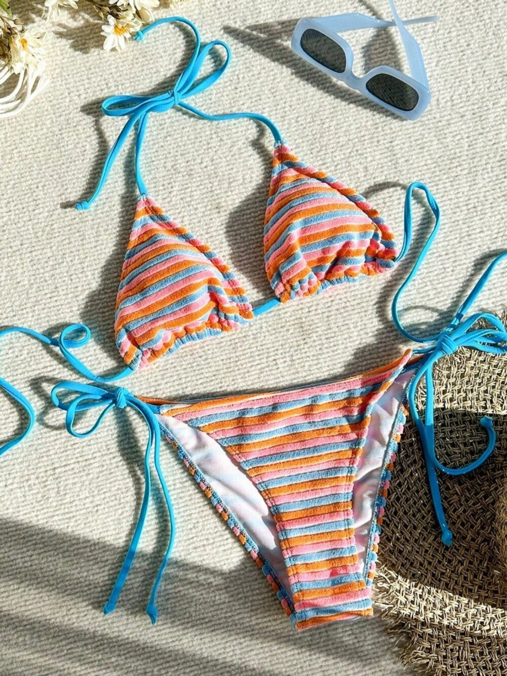 Multicolor Cute Women's Contrast Color Halter Tie bikini Set